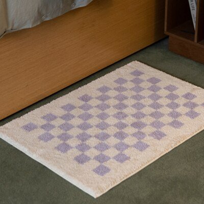 Tapis de salle de bain doux et moelleux avec motif à carreaux