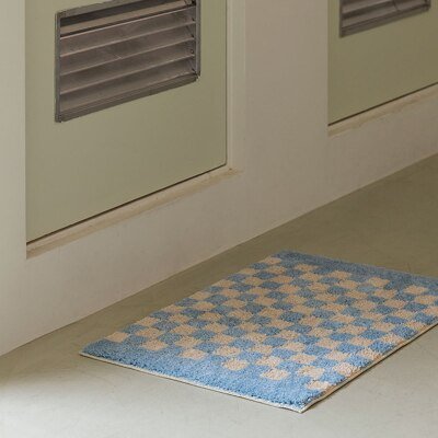 Tapis de salle de bain doux et moelleux avec motif à carreaux