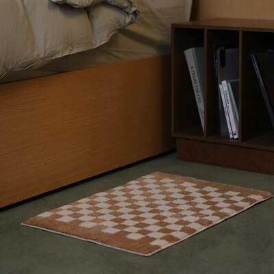 Tapis de salle de bain doux et moelleux avec motif à carreaux