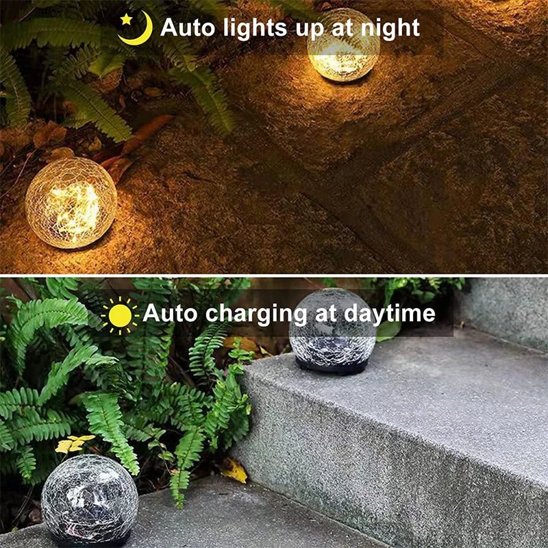 Floroux Solar Glass Lights | Waterproof Outdoor Lighting | Decorative Cracked Glass Ball for Garden & Terrace