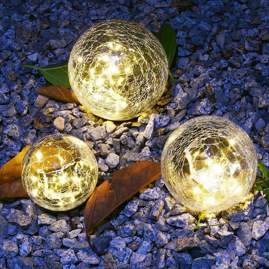 Floroux Solar Glass Lights | Waterproof Outdoor Lighting | Decorative Cracked Glass Ball for Garden & Terrace