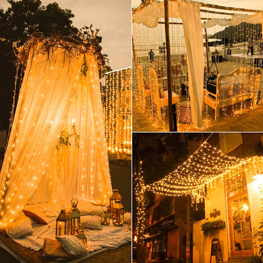 Floroux Solar LED Light Curtains | Waterproof for Outdoor | Light Garlands for Garden & Terrace | Decoration for Wedding & Party
