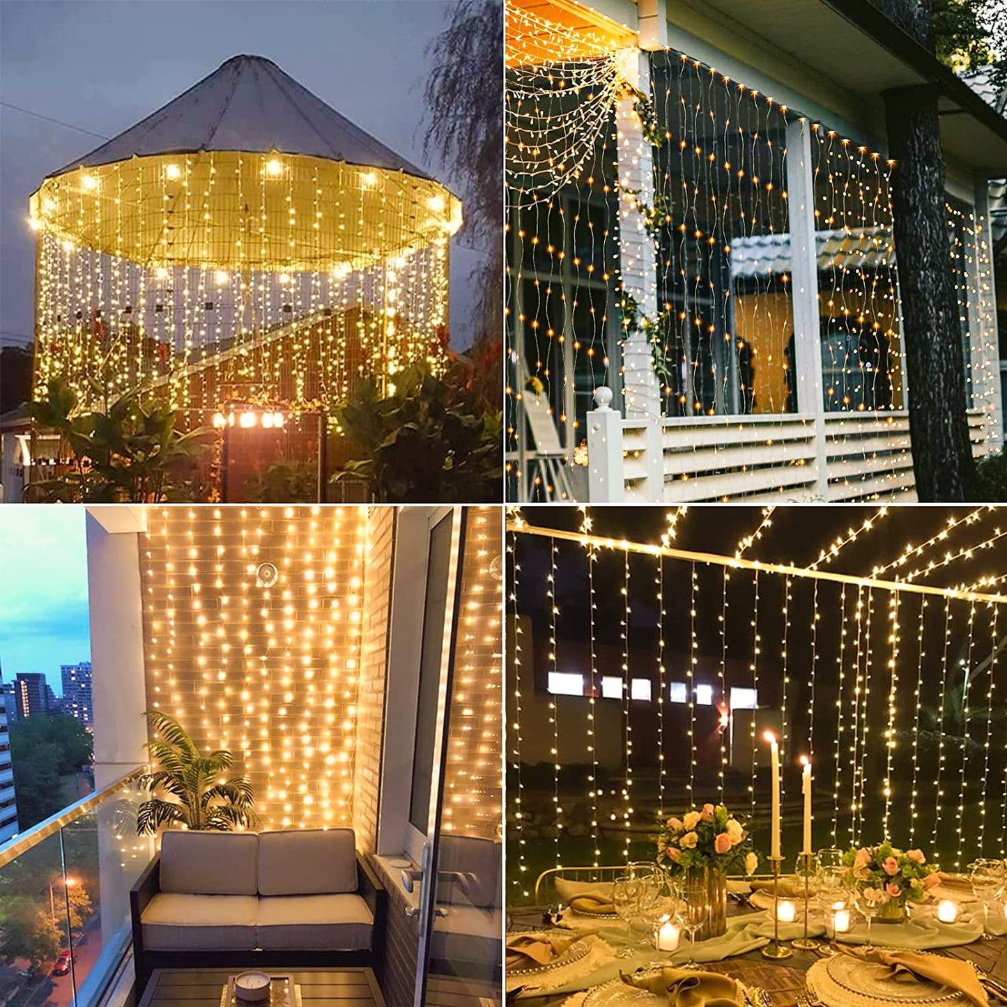 Floroux Solar LED Light Curtains | Waterproof for Outdoor | Light Garlands for Garden & Terrace | Decoration for Wedding & Party