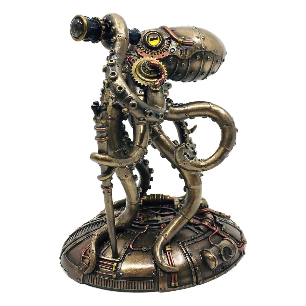 Statue d'octopus steampunk Floroux Explorer | Figure décorative rétro-futuriste | Look d'aventurier | Décoration intérieure