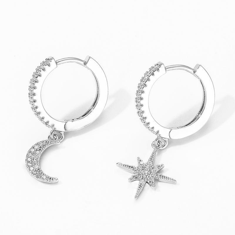 Boucles d'oreilles en lune et étoiles envoûtantes - Collection Lunara