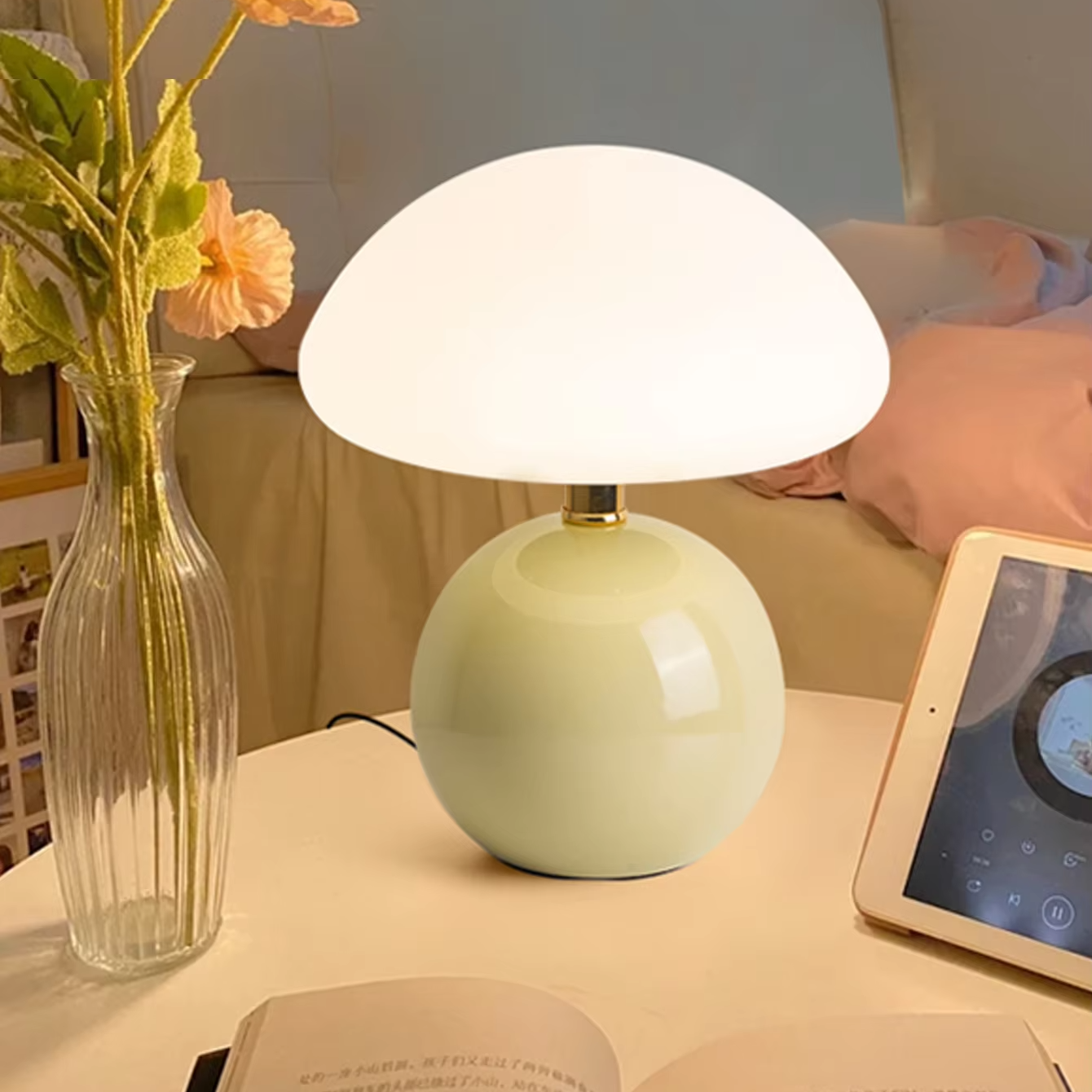 Lampe à champignon en crème française inspirée du rétro | Lampe de table