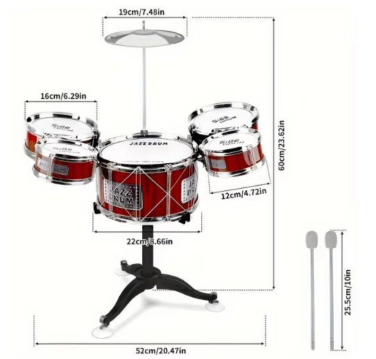 Kit de batterie jazz pour enfants - Jouet de percussion facile à utiliser pour les jeunes musiciens avec 5 tambours et cymbales