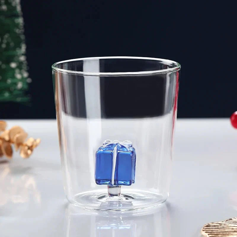 Tasse en verre transparent de Noël avec boîte cadeau en option