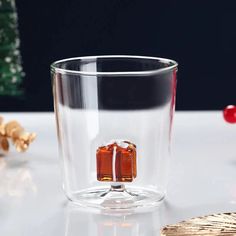 Tasse en verre transparent de Noël avec boîte cadeau en option