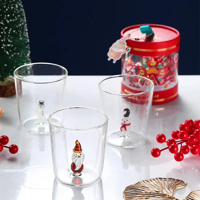 Tasse en verre transparent de Noël avec boîte cadeau en option