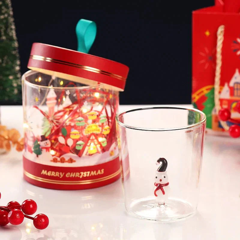 Tasse en verre transparent de Noël avec boîte cadeau en option