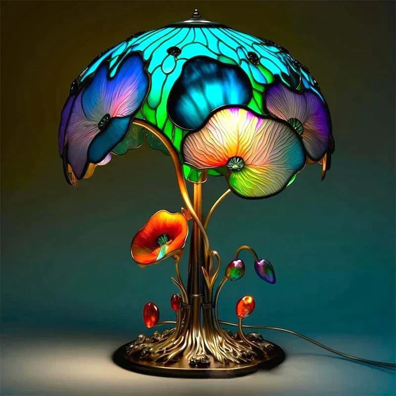 Floroux Table Lamp Stained Glass | Soothing Light | Decorative Glass Lamp for the Home