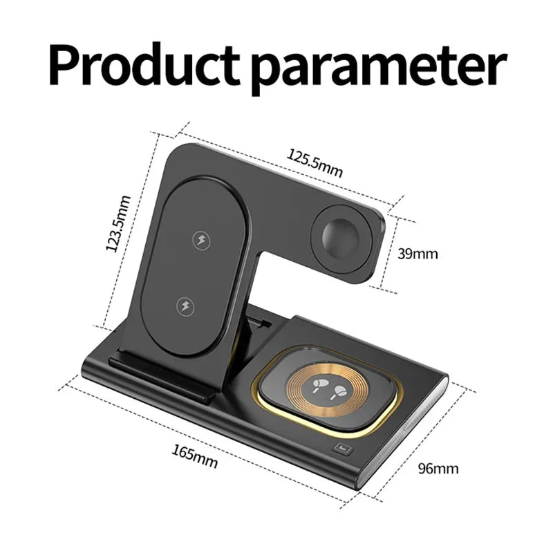 30W 3en1 Support de Chargement SANS FIL Qi Rapide pour Samsung - Chargeur Pliable pour Livraison de puissance PD Téléphone Montre Écouteurs