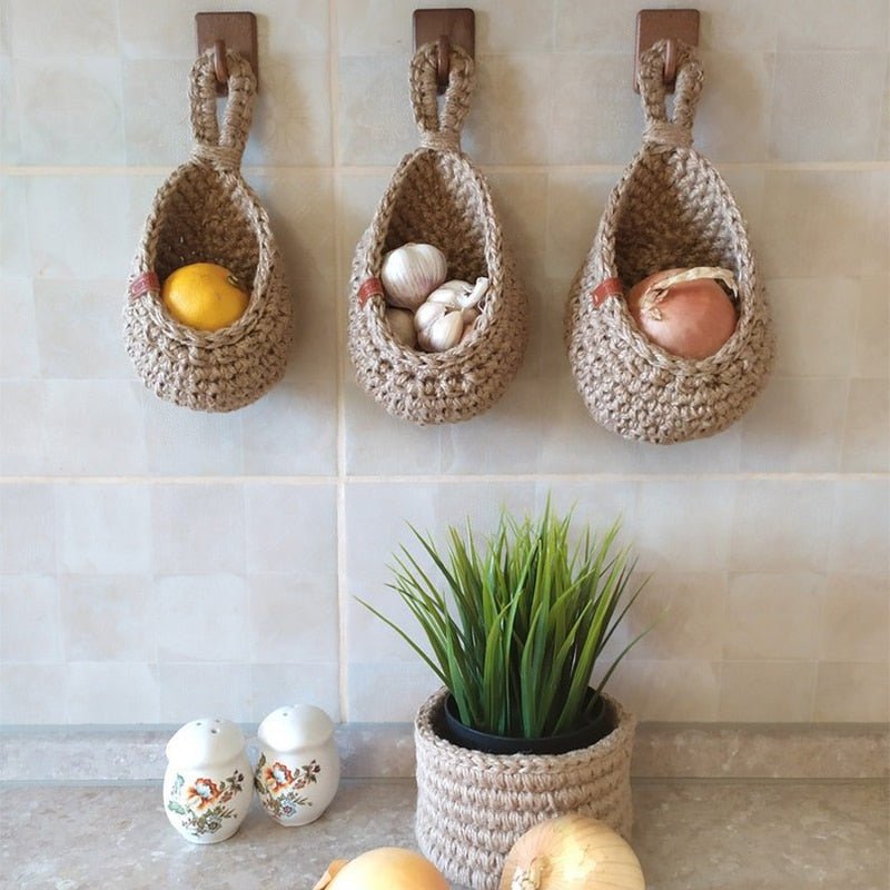 EcoWeave™ Wall Storage Basket | Woven Basket for Fruits and Vegetables | Space-Saving Kitchen Organization