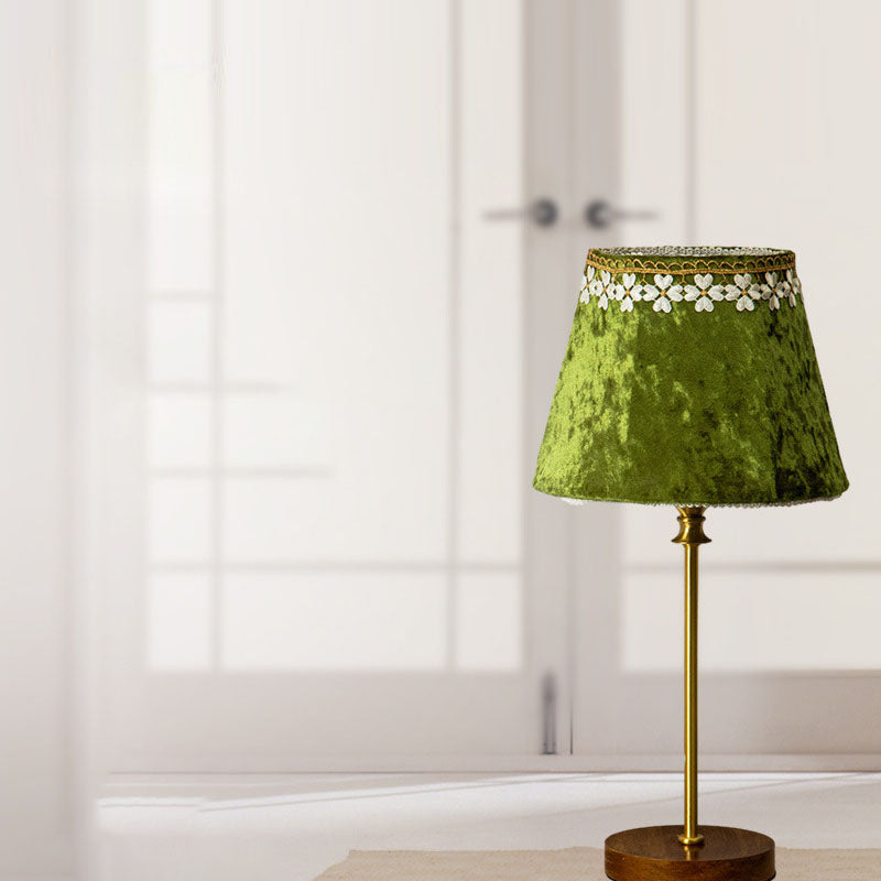 Floroux European Table Lamp | Velvet Drum Design | Copper Wood Base | Lighting for Living Room