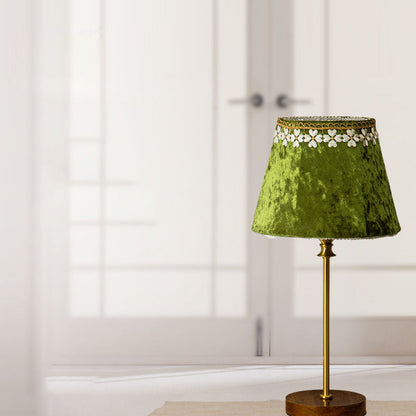 Floroux European Table Lamp | Velvet Drum Design | Copper Wood Base | Lighting for Living Room