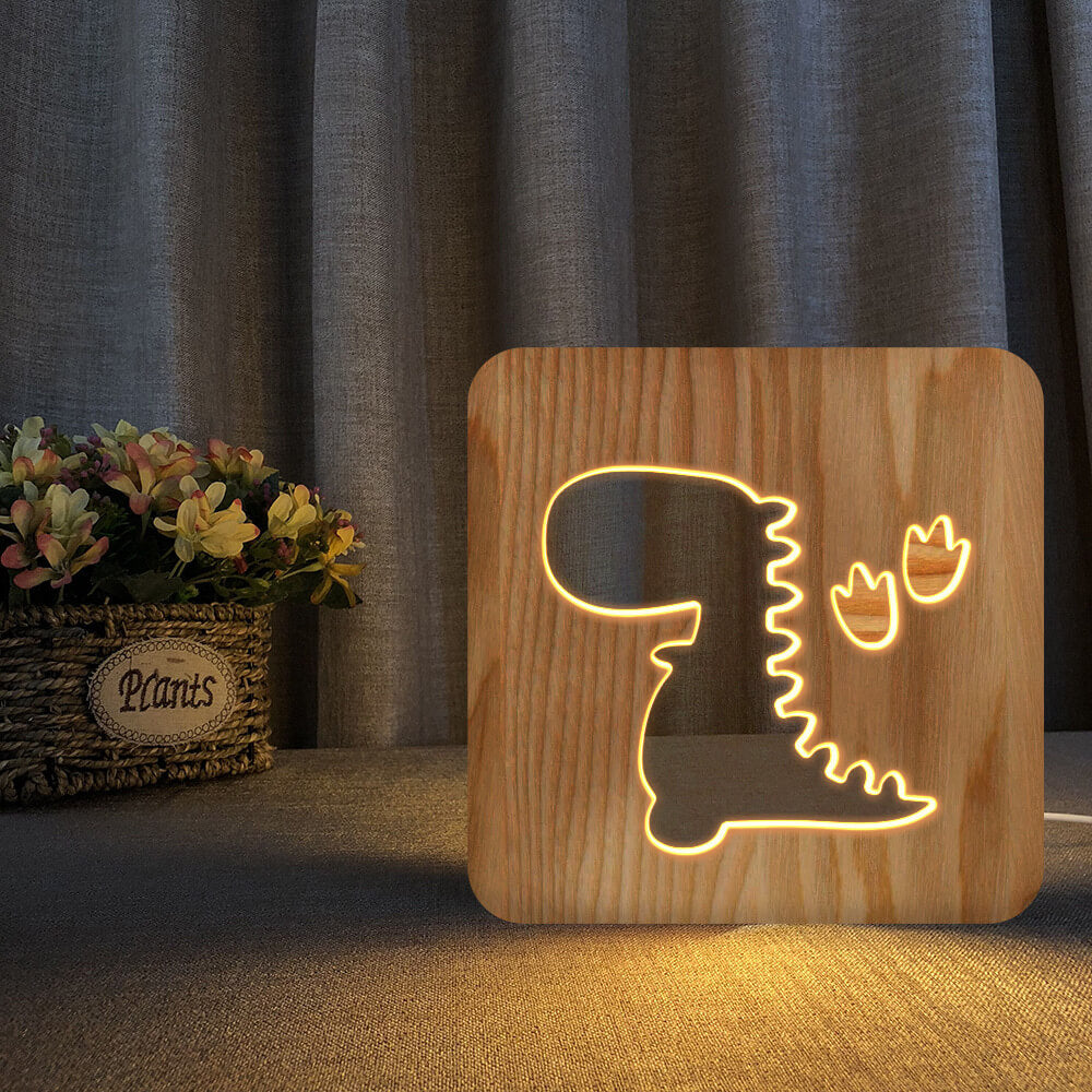 Lampe nocturne dinosaure en bois