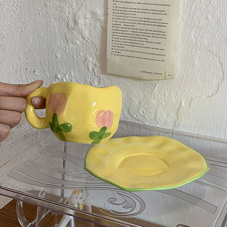 Ensemble de tasse et soucoupe peint à la main Floroux