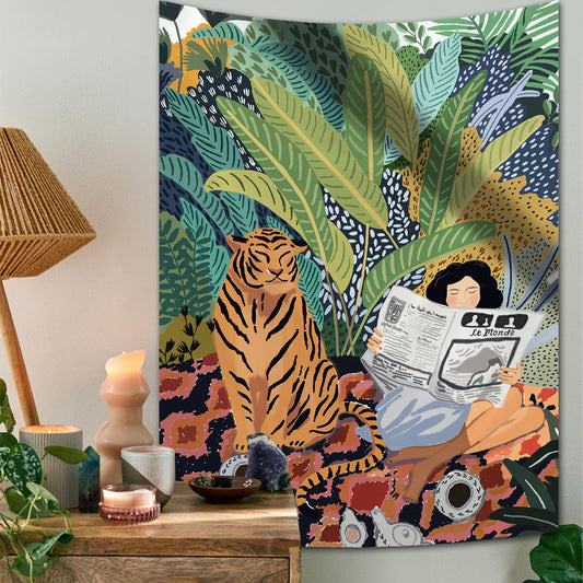 Floroux Tigre & Fille Tenture Murale