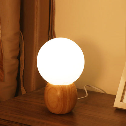 Floroux Lampe de Table Scandinave | Base en Bois | Design en Verre Orb | Parfait pour Chambre & Salon | Lumière d'Ambiance