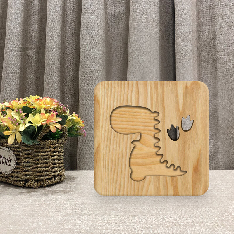 Lampe nocturne dinosaure en bois
