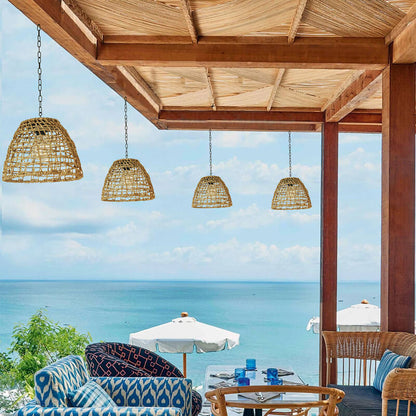 Floroux Solar Suspension Luminaire | Design en fer et rotin | Résistant aux intempéries | Éclairage LED | Pour terrasse & jardin