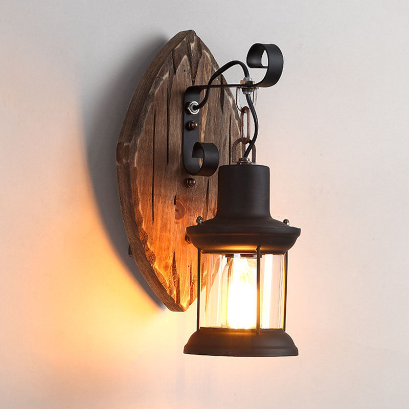 Floroux Vintage Lampe murale en bois | Abat-jour en fer | Style ferme | Parfait pour salle à manger