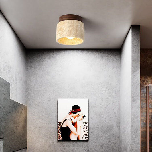 Floroux Round Travertine Ceiling Light | Vintage Design | Recessed Installation | Ideal for the Hallway