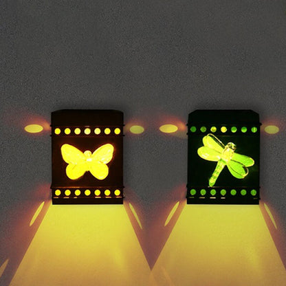 Floroux Rétro Lampe Murale Solaire | Design en Boîte Carré | Fer Vieilli | Éclairage Extérieur LED