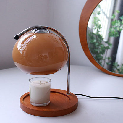 Floroux Lampe en verre vintage avec socle en bois | Cire fondue | Variateur | Luminaires d’ambiance | Décor pour la maison