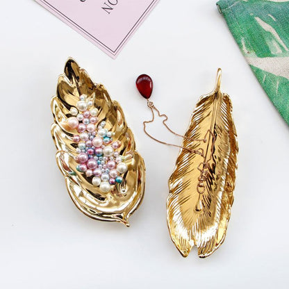 Bol à bijoux Floroux en feuille de printemps dorée