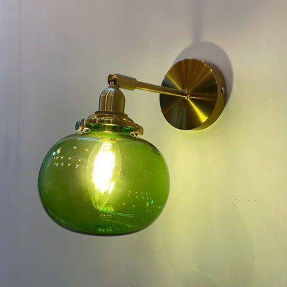 Floroux Japanese Wall Sconce | Round Glass & Brass Ball | Vintage Design | 1-bulb