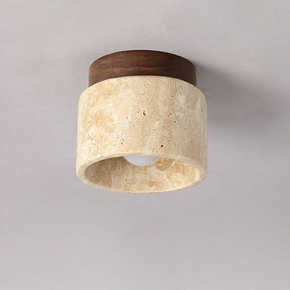 Floroux Round Travertine Ceiling Light | Vintage Design | Recessed Installation | Ideal for the Hallway