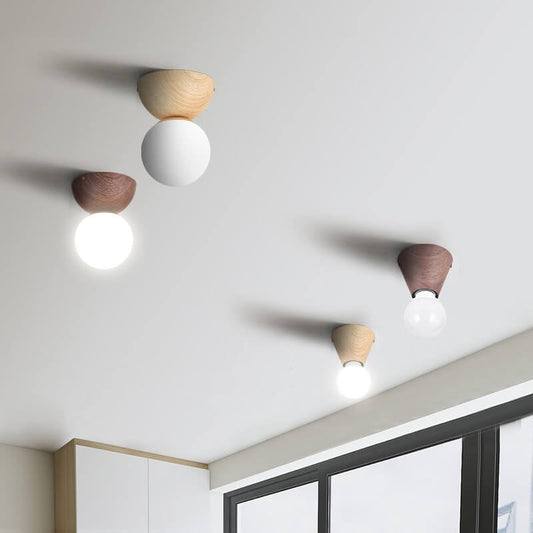 Floroux ZenGlow Minimalisme Japonais LED Luminaire de Plafond | Aspect Bois | Design en Verre | Forme Ronde | Montage Encastré | Éclairage Stylé