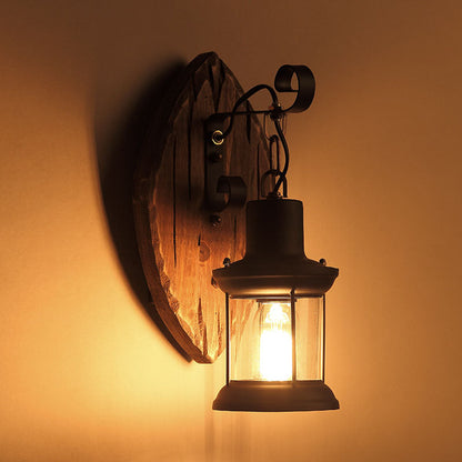 Floroux Vintage Lampe murale en bois | Abat-jour en fer | Style ferme | Parfait pour salle à manger
