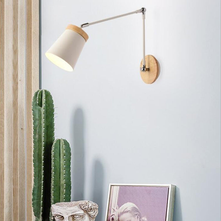Floroux Applique Scandinave en Bois et Fer | Abat-jour Cylindrique | Design à 1 Lumière | Parfait pour Chambre et Salon