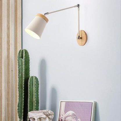 Floroux Applique Scandinave en Bois et Fer | Abat-jour Cylindrique | Design à 1 Lumière | Parfait pour Chambre et Salon