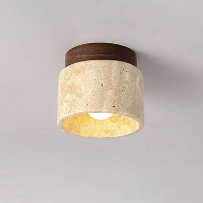 Floroux Round Travertine Ceiling Light | Vintage Design | Recessed Installation | Ideal for the Hallway