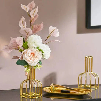 Floroux Gold Vase | Metal Cage Design | Elegant Decoration | Perfect for Home and Office | Timeless Home Accessory