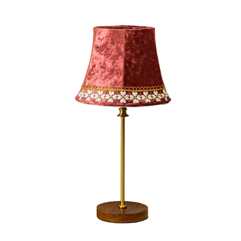 Floroux European Table Lamp | Velvet Drum Design | Copper Wood Base | Lighting for Living Room