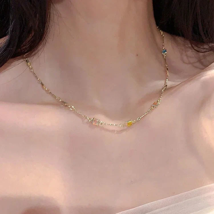 Collier Élégant en Or/Argent avec des Gemmes Colorées Étincelantes - Ivy