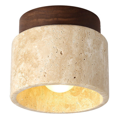 Floroux Round Travertine Ceiling Light | Vintage Design | Recessed Installation | Ideal for the Hallway