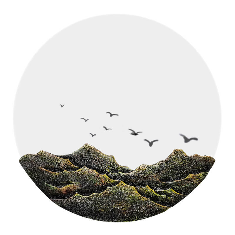 Floroux Applique Murale Chinoise | Sculpture de Montagne en Résine 3D & Acrylique | Lampe LED Ronde | Design Classique pour Salon & Couloir