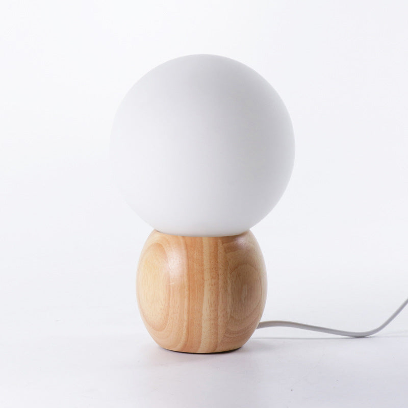 Floroux Lampe de Table Scandinave | Base en Bois | Design en Verre Orb | Parfait pour Chambre & Salon | Lumière d'Ambiance