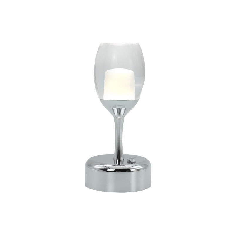 Lampe de nuit LED USB en verre à vin Chrome