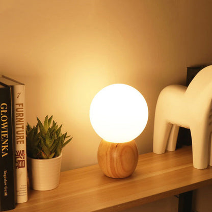 Floroux Lampe de Table Scandinave | Base en Bois | Design en Verre Orb | Parfait pour Chambre & Salon | Lumière d'Ambiance