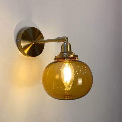 Floroux Japanese Wall Sconce | Round Glass & Brass Ball | Vintage Design | 1-bulb
