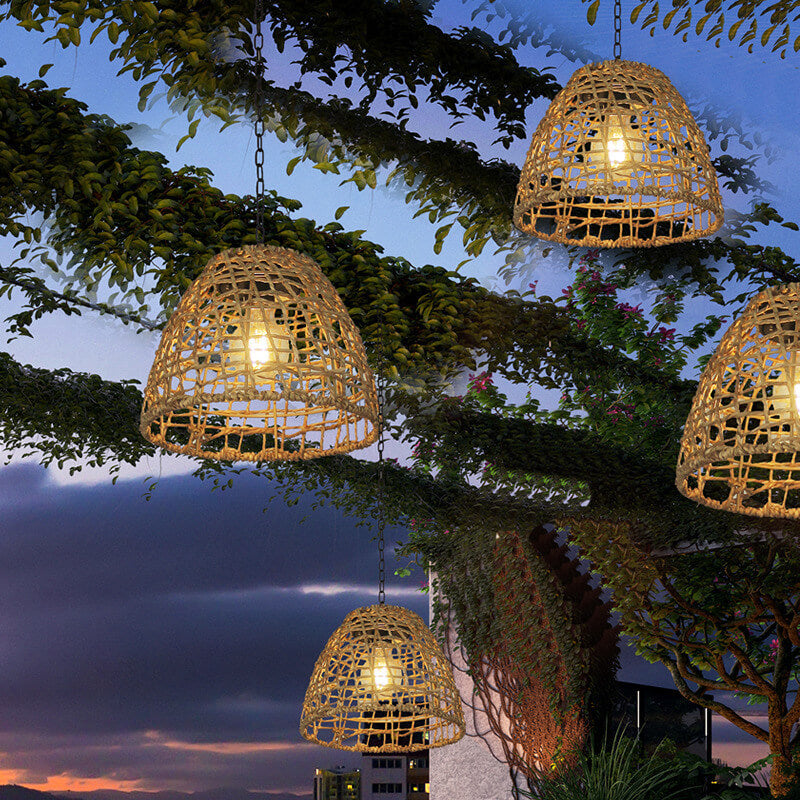 Floroux Solar Suspension Luminaire | Design en fer et rotin | Résistant aux intempéries | Éclairage LED | Pour terrasse & jardin