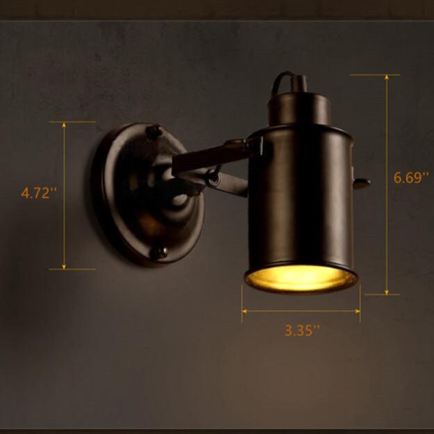 Applique murale réglable avec abat-jour en fer forgé et bras cylindrique