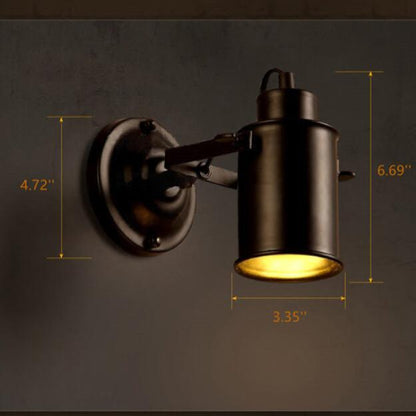 Applique murale réglable avec abat-jour en fer forgé et bras cylindrique